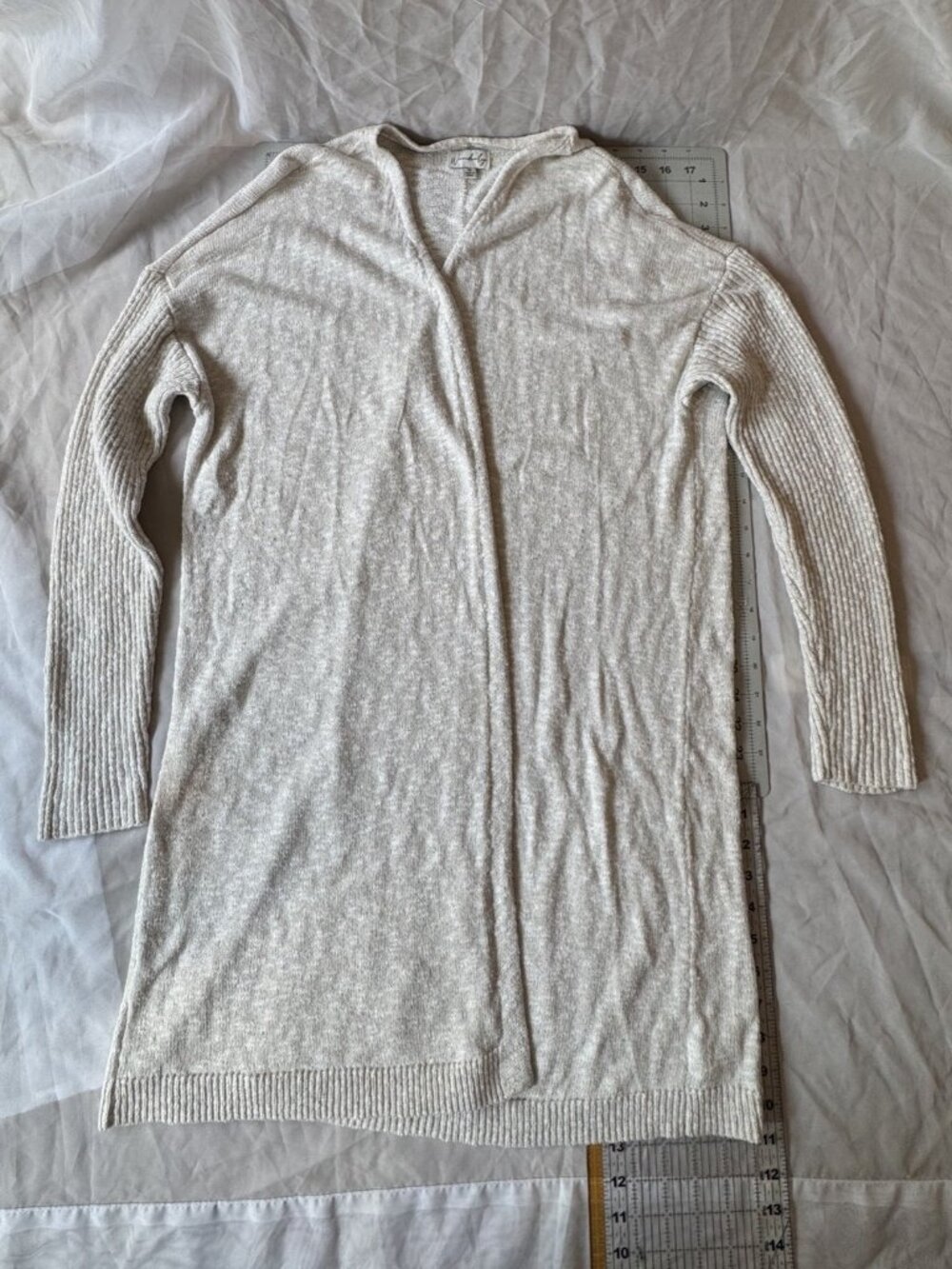 Wonderly Women's 1X Heathered Oatmeal Open Front Longline Cardigan Sweater